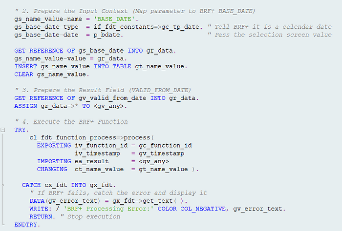 ABAP code snippet for calling BRF+ decision table function
