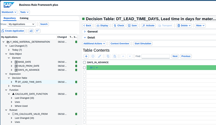BRF+ decision table for configurable business rules