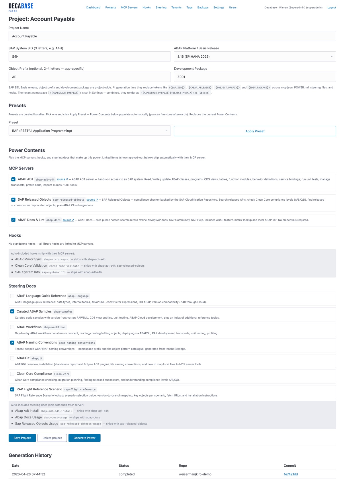 The Forge application for creating a custom Kiro power